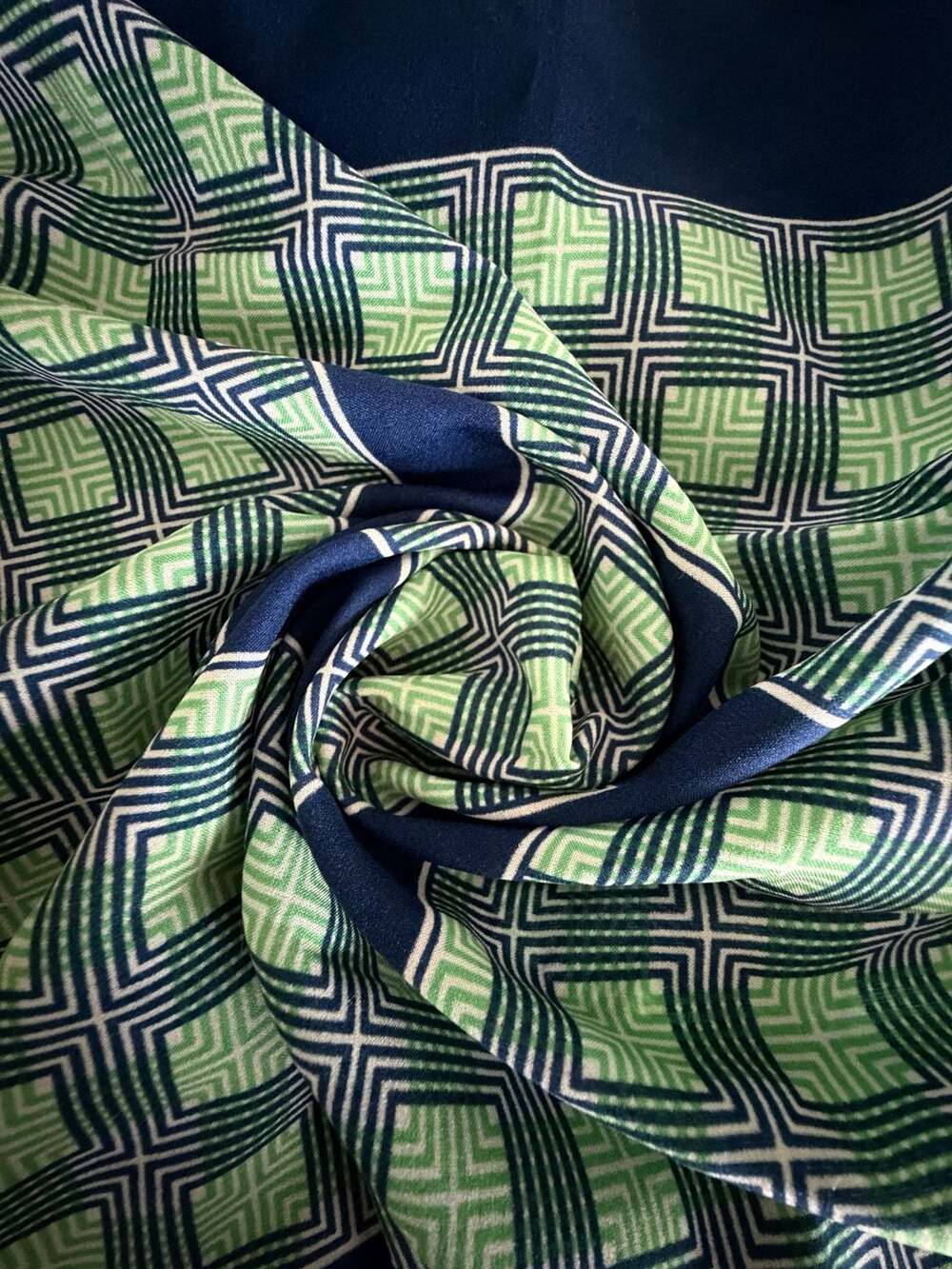 Vintage Echo New York Silk Square Scarf Blue and Green Geometric Box Print